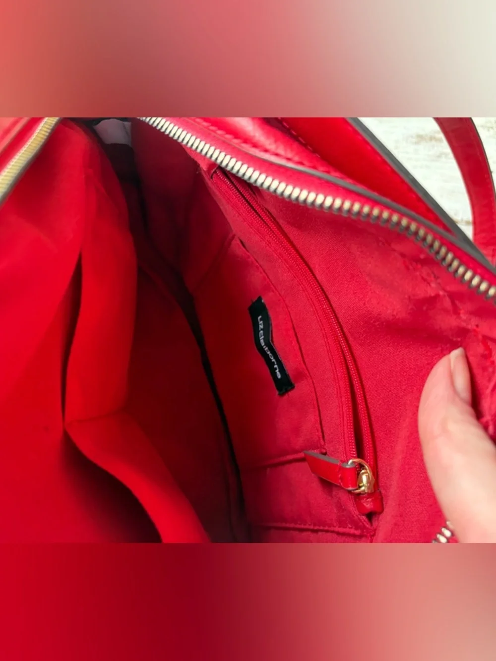 Liz Claiborne lipstick red vintage satchel shoulder bag purse vegan leather EUC